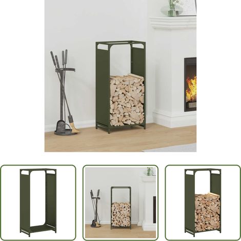 Bois de chauffage - Portant de bois chauffage vert olive 44x28x90 cm (1/5)