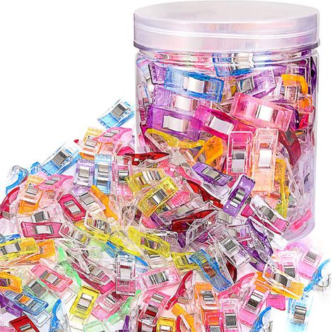 Mollette per tessuti monouso – Confezione da 60, 27 × 10 mm, 6 colori assortiti, ideali per cucito, patchwork e uncinetto.