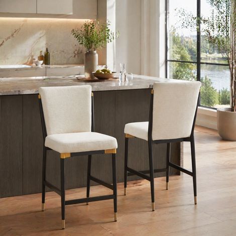 Set di 2 sgabelli da cucina altezza bancone, stile scandinavo, beige (1/5)