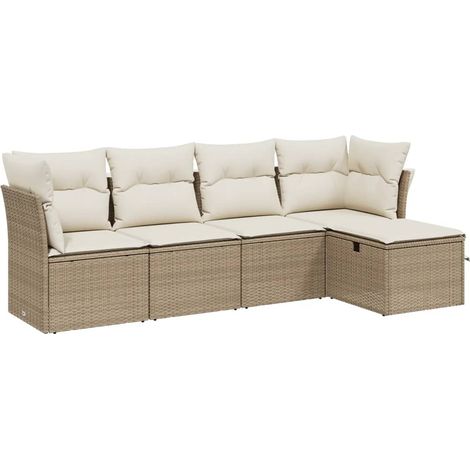 Set Divano da Giardino 5 pz con Cuscini Beige in Polyrattan vidaXL (1/4)