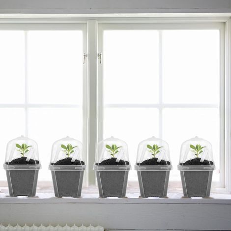 Paquete de 10 macetas transparentes para vivero con cúpula de humedad: maceta de plástico de 7,6 cm para jardinería, contenedor de plástico duradero para plántulas, verduras, suculentas y esquejes. (1/5)