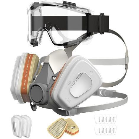 A1P2 Protective Mask, Dust and Gas Filters, Safety Glasses Included, For Painting and Sanding (1/5)