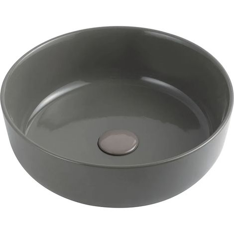 Lavabo da appoggio grigio cemento tondo 38,5 cm in ceramica Zelos (1/3)