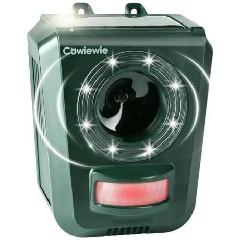 Solarbetriebener Ultraschall-Katzenvertreiber für Gärten, mit LED-Blitzlicht, 110°-PIR-Bewegungsmelder, wasserdicht, für Gärten, Höfe und Pools (1/5)
