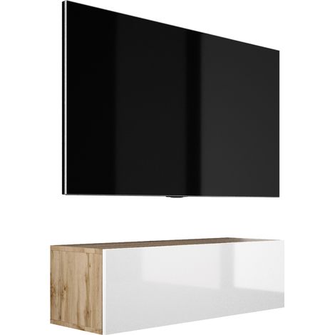 Meuble TV Suspendu, 100 x 34 x 32 cm, Chêne Wotan / Blanc Brillant (1/5)