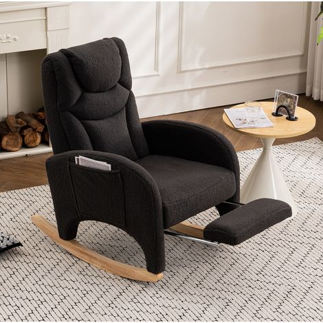 Chaise berçante 66x125x101 cm gris foncé en Lammfell-Optik avec repose-pieds pliable (1/4)