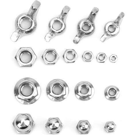 Lot de 180 écrous acier inoxydable papillon, à bride, capuchon, hexa M2 M2.5 M3 M4 M5 M6 (1/5)