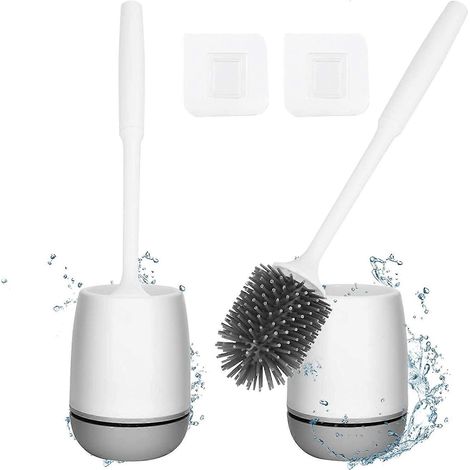 Lot de 2 brosses de toilette avec porte-serviettes ventilé, brosse de toilette en silicone, ensemble de brosses de nettoyage robustes, sur pied-AquaForge (1/5)