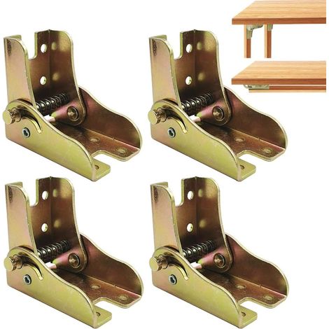 4 Pièces Charnière Pliante à 90 Degrés, Charnières de Support Cachées, Raccord Jambe Pliable, Verrouillage Extension pour Meubles, Quincaillerie Charnière Pliable, pour Lit, Table, Chaise (1/4)