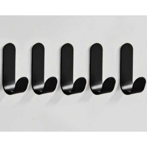 Crochets muraux autocollants aluminium noir, lot de 5, pour salle de bain et cuisine, design moderne (1/5)