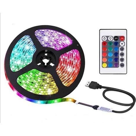 Online Store - Bande LED RGB SMD5050 2 m IP65 - Compatible TV, ordinateur, voiture - USB - Multicolore (1 pièce) (1/5)
