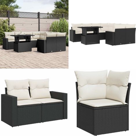Salon de jardin 9 pcs avec coussins noir résine tressée - Ensemble Salon De Jardin - Mobilier Extérieur - Salon De Jardin Pliable - Set Salon De Jardin - Chaise Longue - Home & Living (1/5)