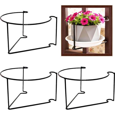 Lot de 3 Supports de Plantes en Métal à Suspendre, Noir Étagère à Plantes de Balcon en Fer pour Maison, Jardin, Balcon et L'extérieur (1/5)