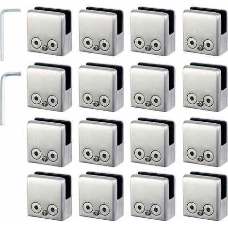 16 glass clamps, 304 stainless steel, drill-free fixing for 8-10 mm glass, balustrades and staircases