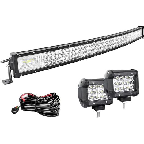 Barre LED Incurvée 107cm 42'' 540W + 2 Phares de Travail 10cm 36W + Faisceau de Câblage - Bar 12V 24V Étanche pour 4x4, Voiture, Camion, Tracteur, Quad, Bateau (1/5)