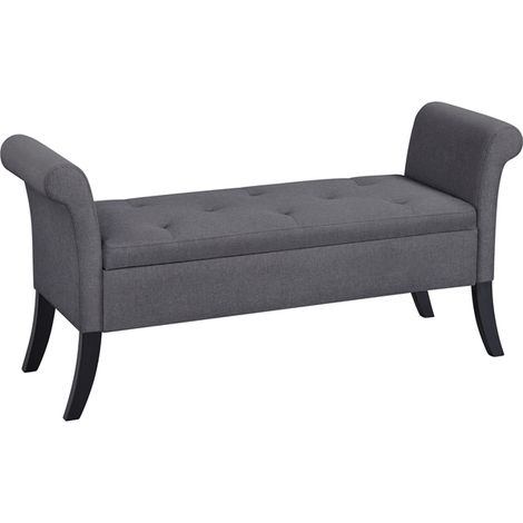Yaheetech Cassapanca Contenitore Pouf Imbottito con Braccioli e Vano Panca Portaoggetti Poggiapiedi in Tessuto per Ingresso Scuro Grigio