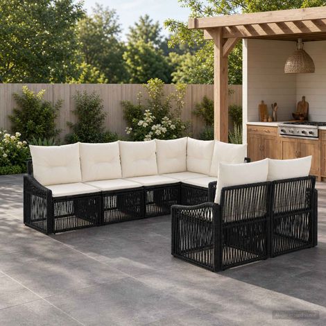 vidaXL Ensemble de canapé de jardin 7 pc 7-Nombre de places Noir (1/5)
