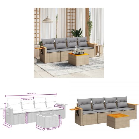 5-tlg. Garten-Sofagarnitur mit Kissen Beige Poly Rattan - Gartenmöbel Set - PE-Rattan Möbel - Outdoor Sofa - Lounge Set - Esszimmergarnitur - Home & Living (1/3)