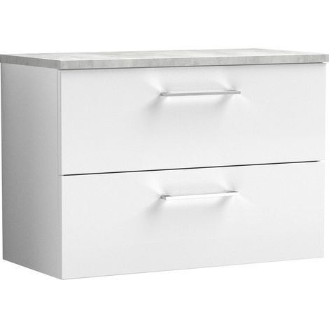Balterley Bramshall 800mm Wall Hung 2 Drawer Vanity Unit with Laminate Worktop for Stylish Compact Bathroom Storage Gloss White (1/4)