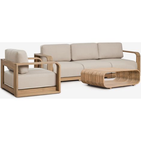 Conjunto de jardín con sofá modular de 3 piezas con reposabrazos, sillón y mesa de centro en madera de acacia Brivori SKLUM (1/5)