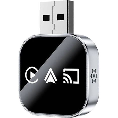 Adaptateur Carplay sans fil 3-en-1 Smart Mirror Link pour Carplay et Android Auto (clé USB, conversion filaire vers sans fil, argent/noir)