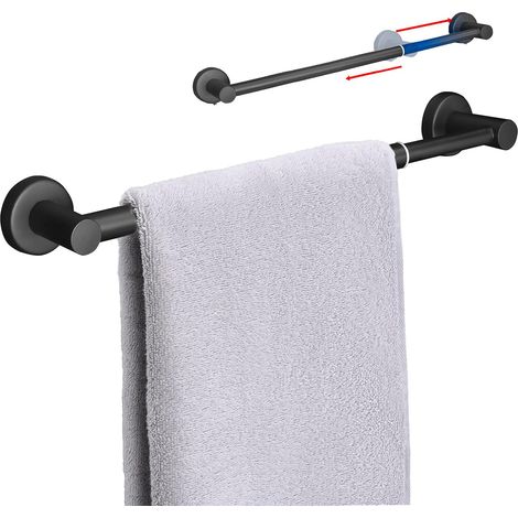 Barre porte-serviettes réglable po 35,5 cm à 62 cm, fixation murale, crochet de suspension pour salle de bain et cuisine (1 pièce, noir mat) (1/5)