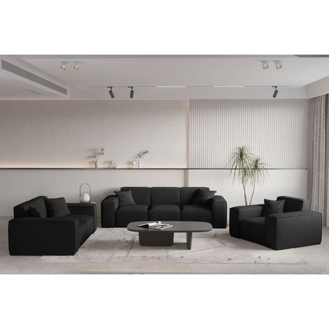 Sofaset Designersofa CELES PREMIUM 3-2-1 in Stoff Ascot Bukla Schwarz (1/5)