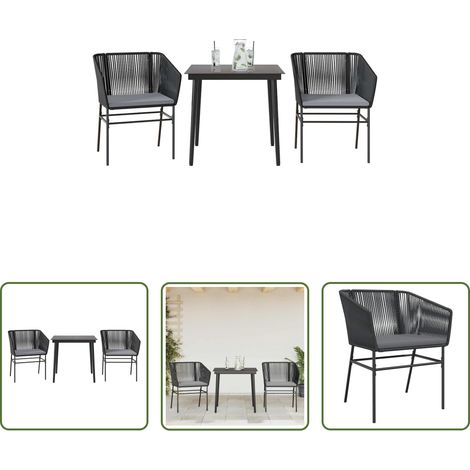 Gartentisch - 3-tlg. Garten-Essgruppe mit Kissen Schwarz Poly Rattan Glas (1/5)
