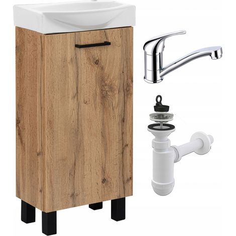 Meuble de Salle de Bain 40 cm - Chêne Craft - Compact et Élégant - Avec Robinet Rotatif