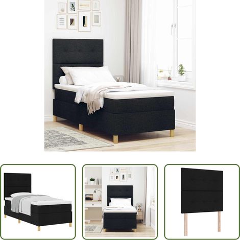 Lit moderne - Lit à ressorts avec matelas Noir 80 x 200 cm tissu (1/5)
