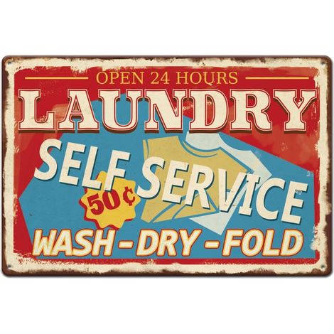 Plaque Metal Vintage pour Laverie en Libre Plaque Murale Decorative de Blanchisserie Vintage Lavage Séchage Pliage Affiche Panneau Decoratif Exterieur Metal (1/5)