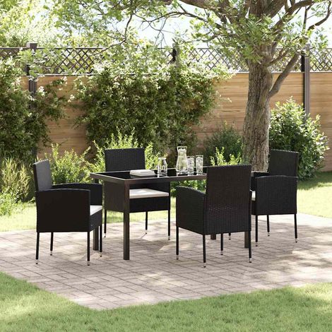 Conjunto de Comedor de Jardín con cojín 5 pcs Negro Poliratán vidaXL (1/5)