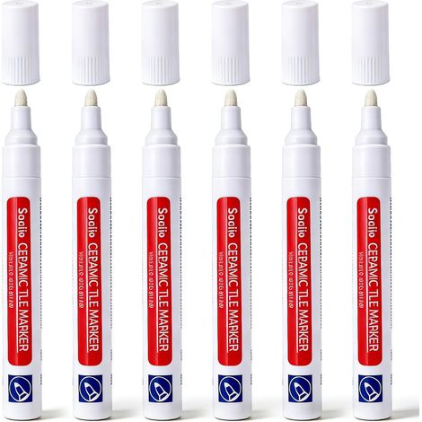 Lot de 6 stylos de réparation pour joints - Blanc - Étanche - Pour carrelage, mur, sol, cuisine, salle de bain (1/5)