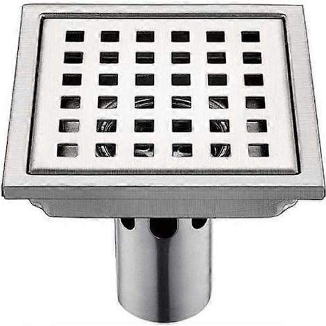 Scarico a pavimento quadrato in acciaio inox 15 cm x 15 cm con filtro, deodorizzante e dispositivo antiriflusso/antiperdita d'acqua. (1/5)