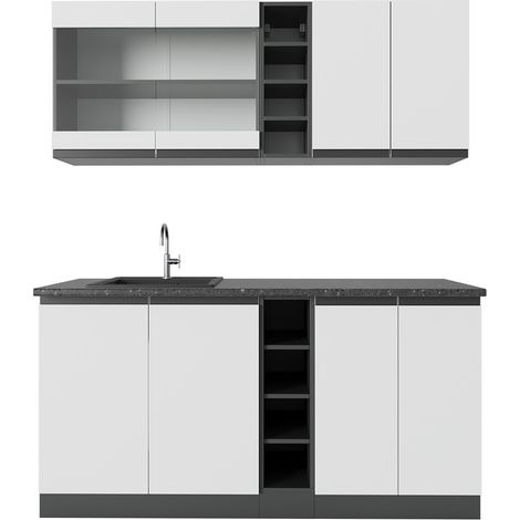 Cucina completa R-Line, Bianco/antracite, 160 cm , PL Antracite, Vicco