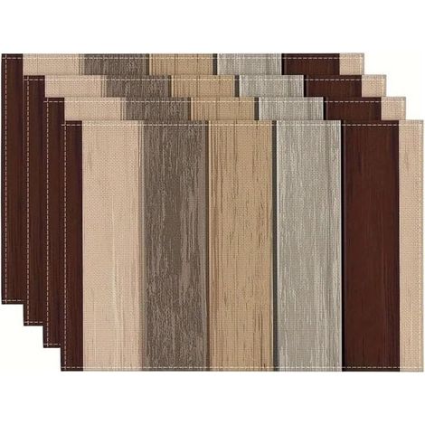 Lot de 4 Sets de Table rectangulaires en Lin Brun Antique Rustique 12 x 18 Pouces, Motif Grain de Bois tissé (1/5)