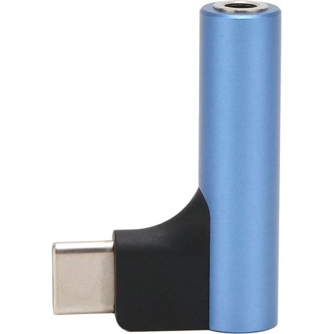 Adaptateur USB-C vers Jack 3,5mm avec DAC HiFi, Angle Droit et Micro Intégré pour Casque - Bleu (1/5)