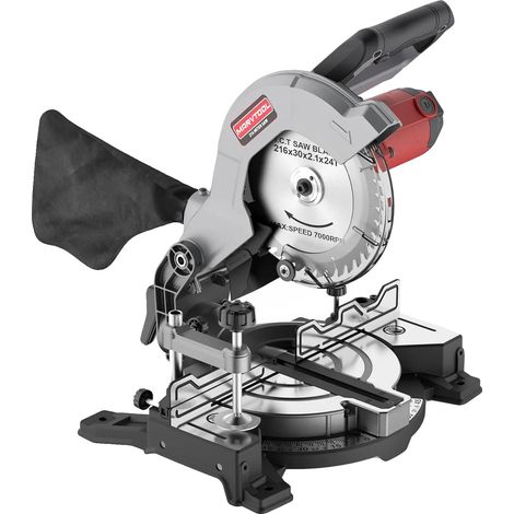 Sierra ingletadora, motor de 1400 W, alta velocidad de 5000 RPM, color negro. (1/2)
