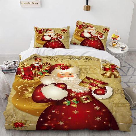Polyester De Haute Qualité Housse De Couette Enfant Pere Noel Père Noël Anti-Rides sans Repassage 140 X 200 Cm Housse De Couette 140X200 Garcon Livré avec 2 Taies d'oreiller 65X65Cm - 140 x 200 cm (1/5)