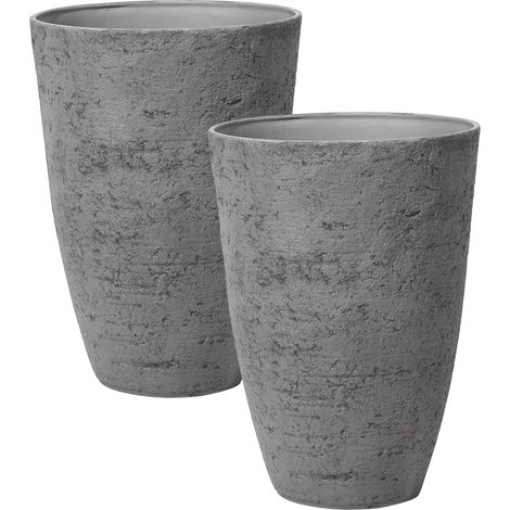 Set di 2 vasi tondi polvere di pietre per interno ed esterno grigio 35 x 35 x 50 Camia