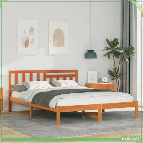 Cadre de lit - ABI - 120 x 190 cm - Pin massif - Brun cire - 1 place (1/5)