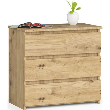 Mesita de noche AKORD CL3 Roble Artisan 60 cm 3 cajones frente en color Roble Artisan 60x35x57 cm (1/5)