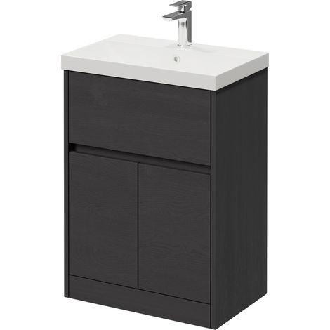 Montego Graphite Grey 600mm 1 Drawer 2 Door Vanity Unit with Rimini Basin