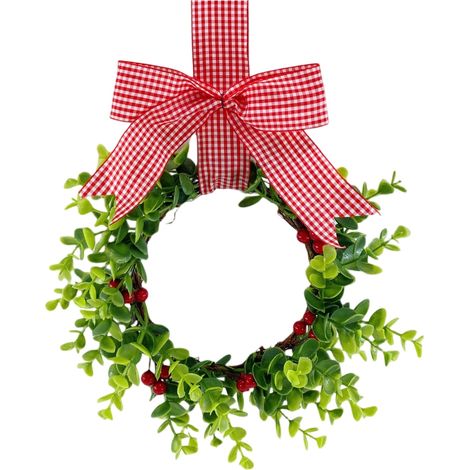 Guirlande De Noël En Forme De Nœud - 30 Cm - Baies Rouges Simulées Et Ruban En Plaid - Pour Porte D Entrée Intérieure Ou Extérieure - 1 Pièce (1/5)