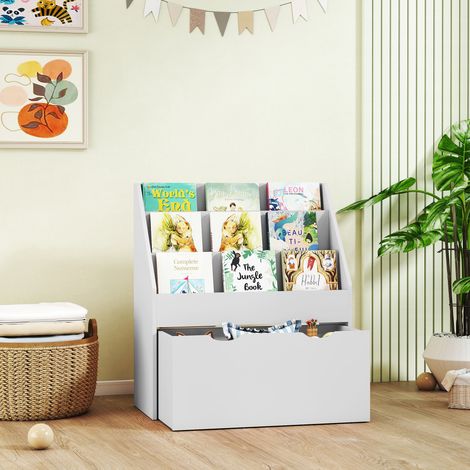Bibliothèque enfant 3 niveaux avec tiroir, rangement polyvalent, 62,5x30x70 cm, gris, meuble étagère compact pour chambre, organisation livres et jouets (1/5)