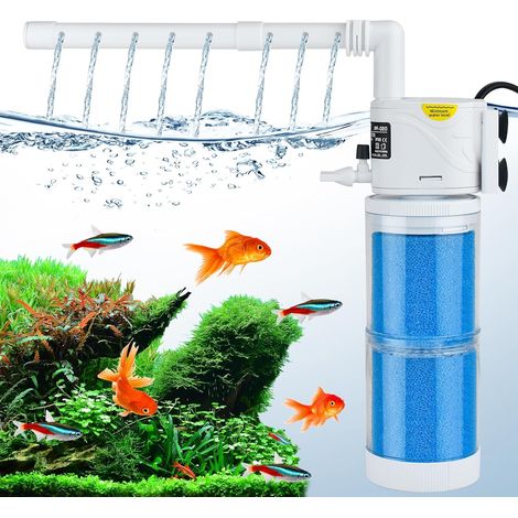 Pompe Aquarium 60L Litres Filtre Pompes Filtres Filtration eau Poisson d'aquarium Tortue Intérieur Terrarium Petite Silencieuse Réglable pour 40L-150L 15W Débit 1000L/H avec Éponges (1/5)
