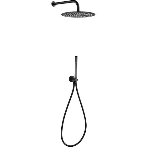 Kit doccia Jacuzzi tondo con soffione + braccio + doccetta e supporto con presa acqua art. 0SUYO907JA00 nero opaco (1/2)