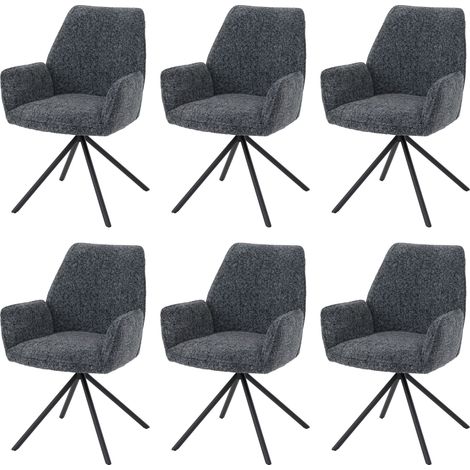6er-Set Esszimmerstuhl HHG-427, drehbar Auto-Position Metall Chenille (410g/m²) Gestell schwarz, dunkelgrau (1/5)