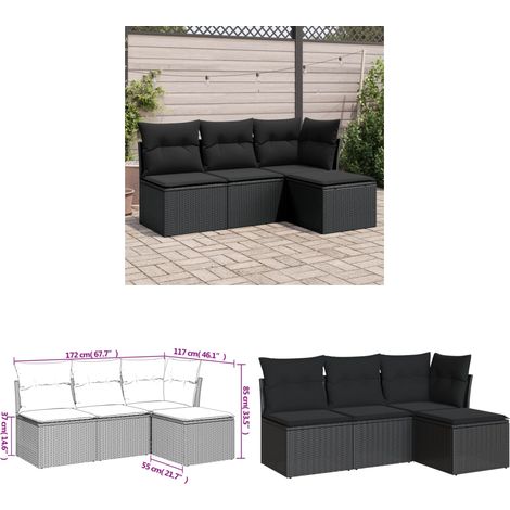 4-tlg. Garten-Sofagarnitur mit Kissen Schwarz Poly Rattan - Gartenmöbel - Outdoor Möbel - Rattan Sofa - Lounge Set - Esstischgarnitur - Home & Living (1/3)