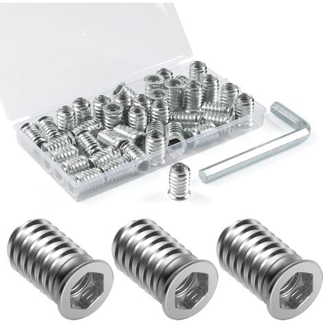 Insert Fileté Bois M6 x 15mm, 40 Pièces Douille Visser Écrous Acier au Carbone Zinc Intérieur Manchons a Visse Vis Tête, Inserts D'écrou Ecrou Hexagonal pour Meubles (1/5)